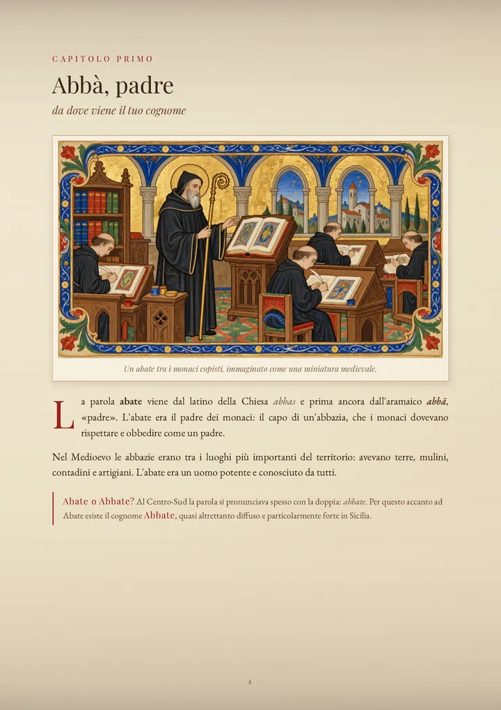 Una pagina del PDF sul cognome Abate