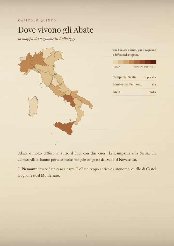 Una pagina del PDF sul cognome Abate