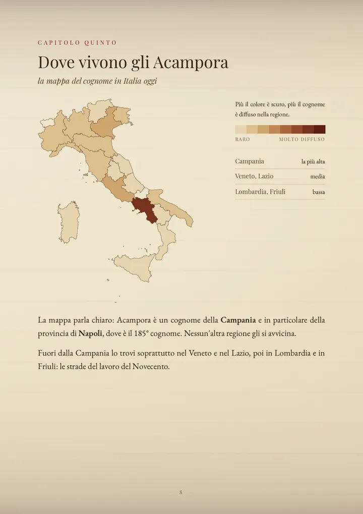 Una pagina del PDF sul cognome Acampora