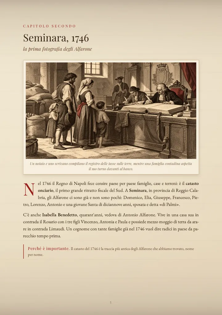 Una pagina del PDF sul cognome Alfarone