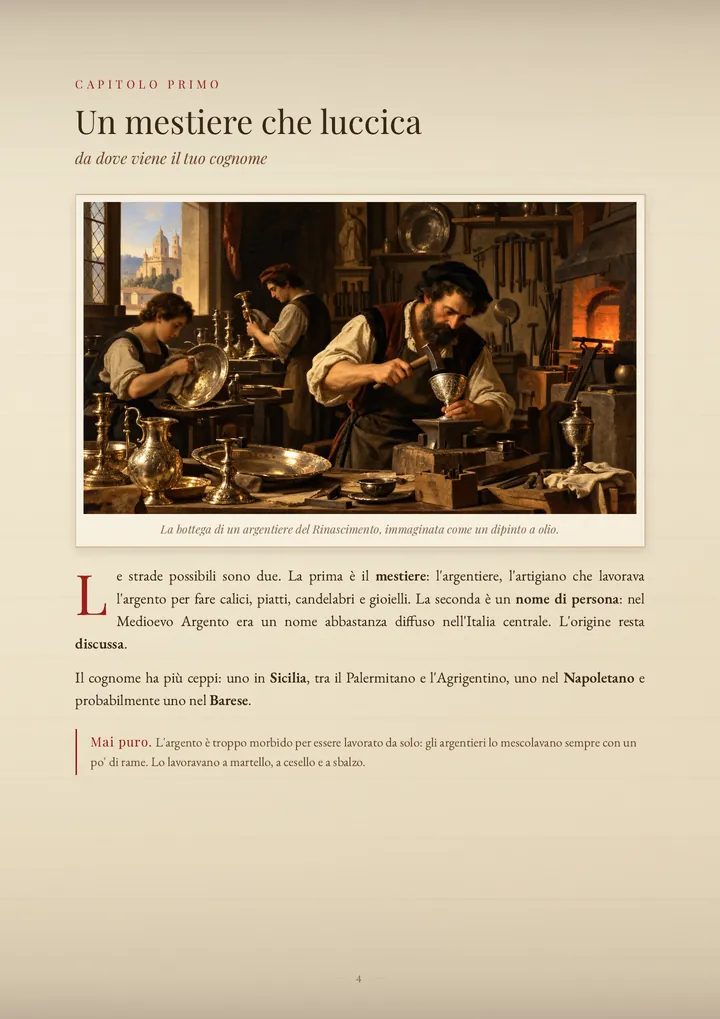 Una pagina del PDF sul cognome Argento