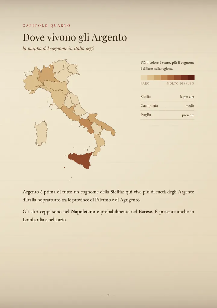 Una pagina del PDF sul cognome Argento