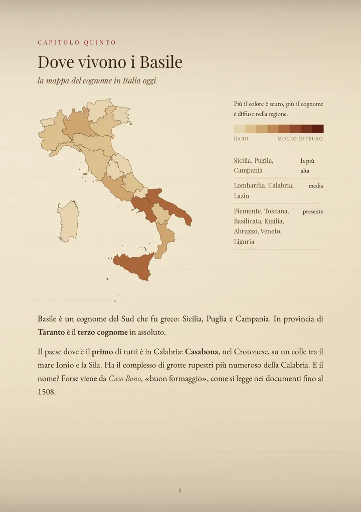 Una pagina del PDF sul cognome Basile