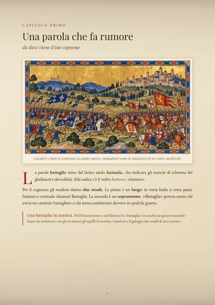 Una pagina del PDF sul cognome Battaglia