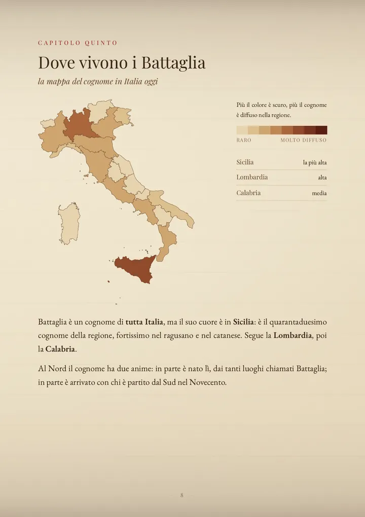 Una pagina del PDF sul cognome Battaglia