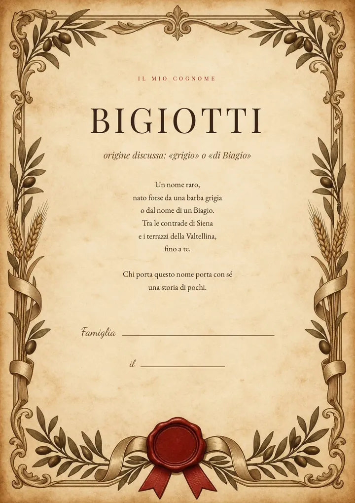 Una pagina del PDF sul cognome Bigiotti