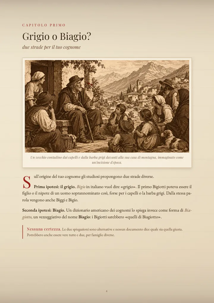 Una pagina del PDF sul cognome Bigiotti