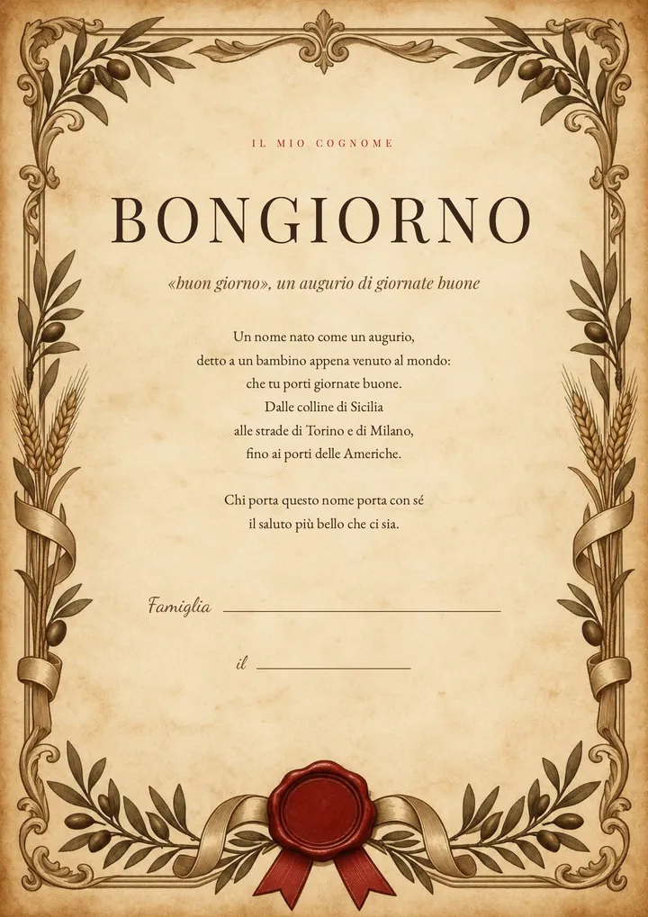 Una pagina del PDF sul cognome Bongiorno