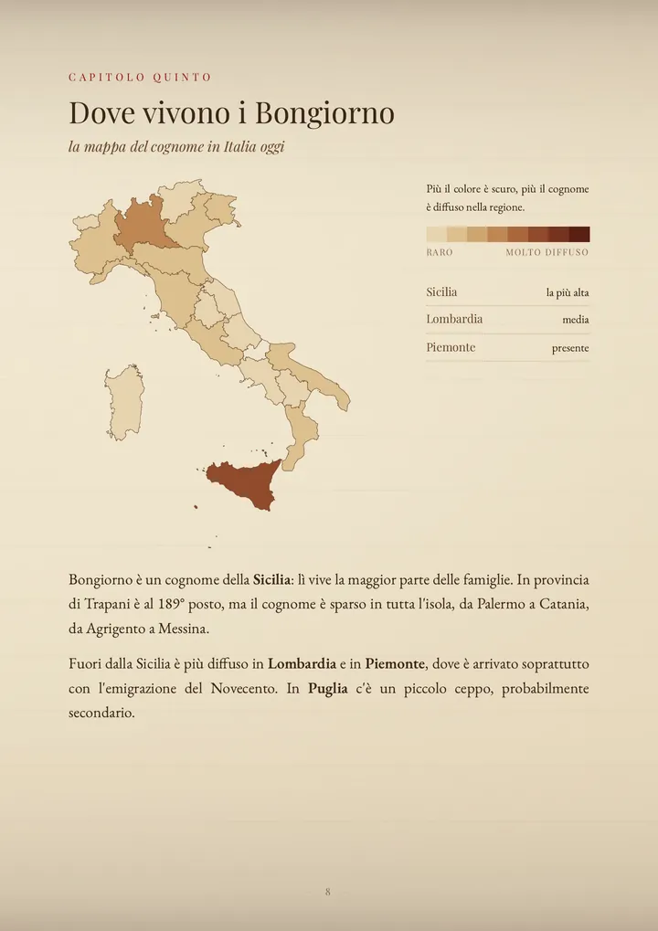 Una pagina del PDF sul cognome Bongiorno