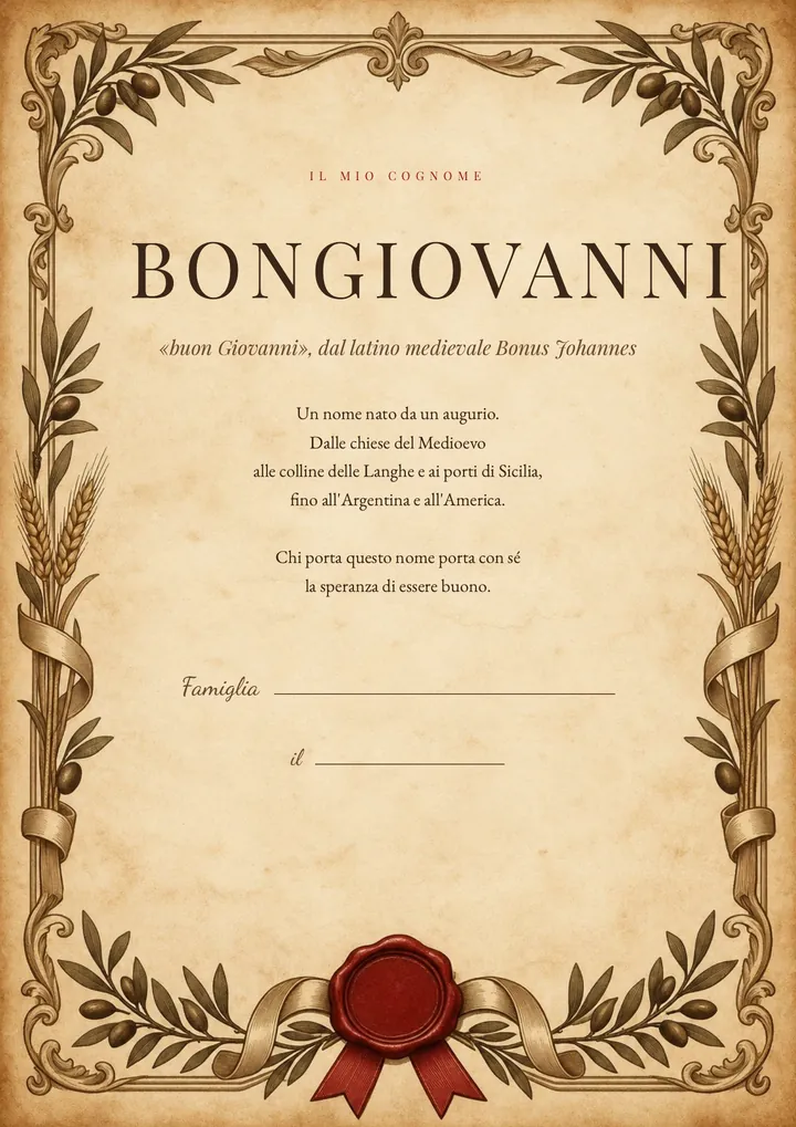 Una pagina del PDF sul cognome Bongiovanni