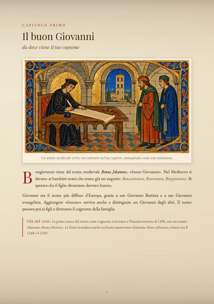 Una pagina del PDF sul cognome Bongiovanni