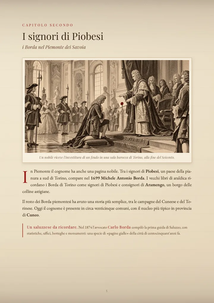 Una pagina del PDF sul cognome Borda