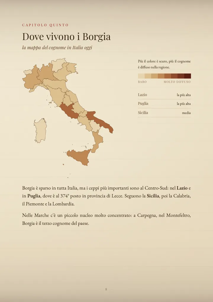 Una pagina del PDF sul cognome Borgia