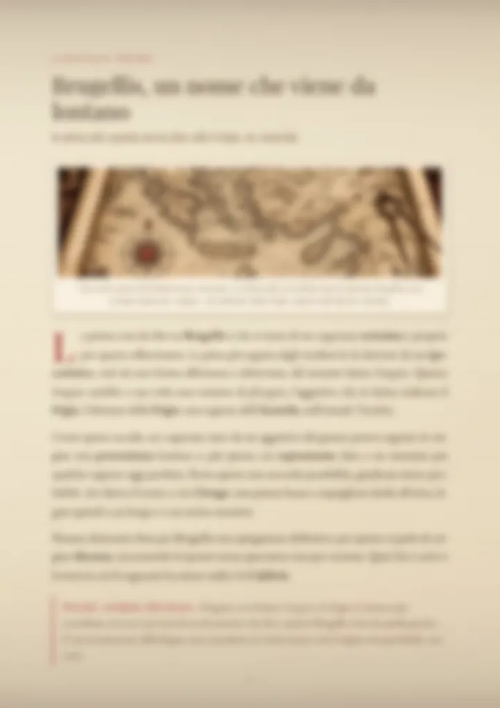 Una pagina del PDF sul cognome Brugellis, sfocata
