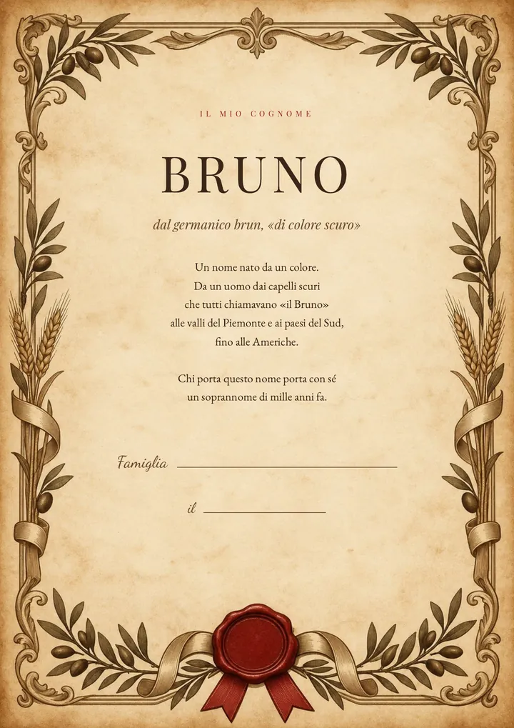 Una pagina del PDF sul cognome Bruno