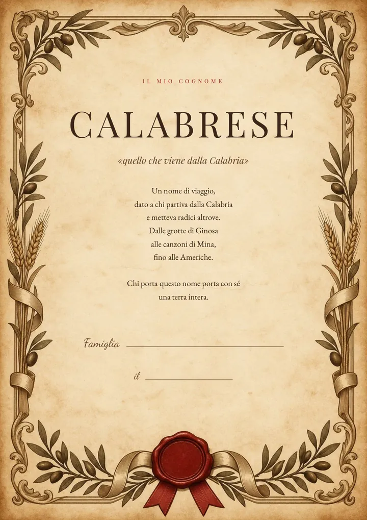 Una pagina del PDF sul cognome Calabrese