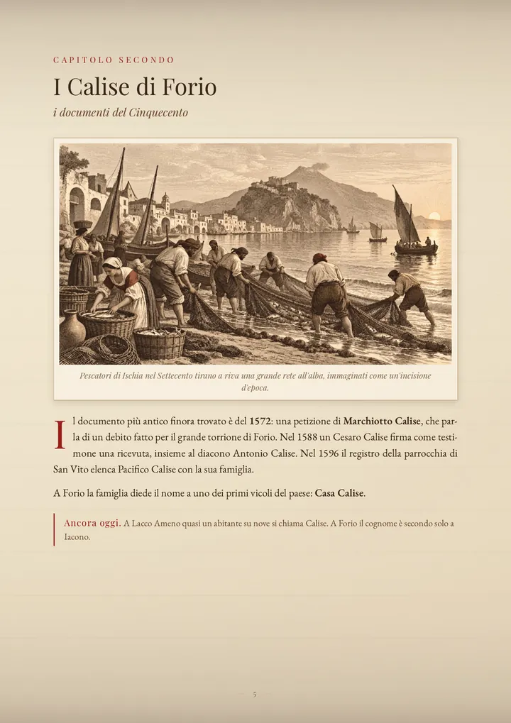 Una pagina del PDF sul cognome Calise