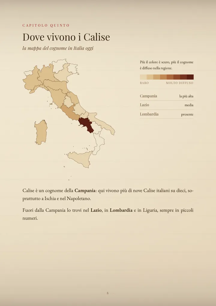 Una pagina del PDF sul cognome Calise