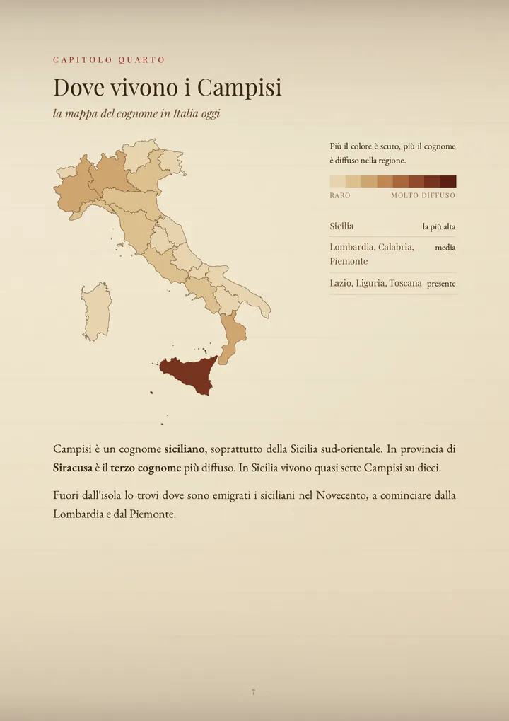 Una pagina del PDF sul cognome Campisi