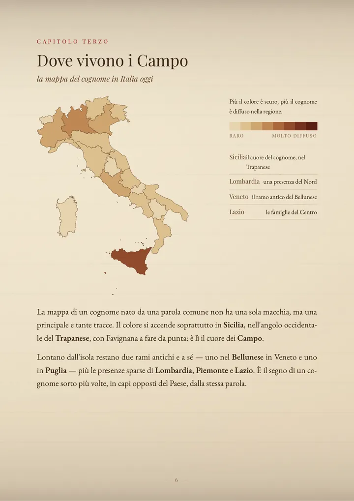 Una pagina del PDF sul cognome Campo
