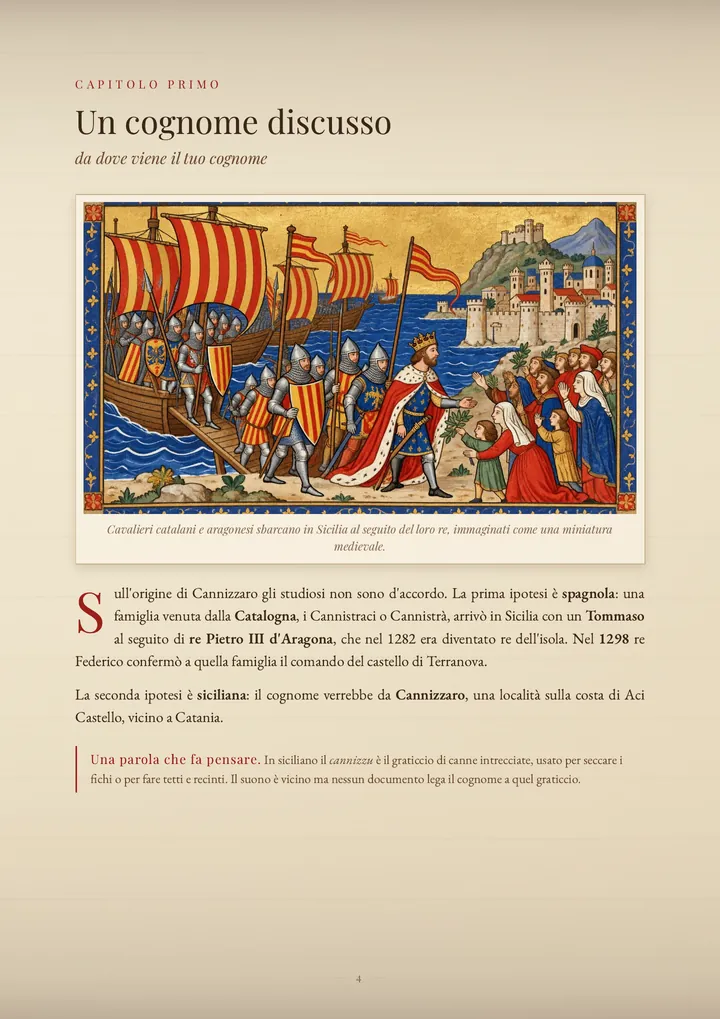 Una pagina del PDF sul cognome Cannizzaro