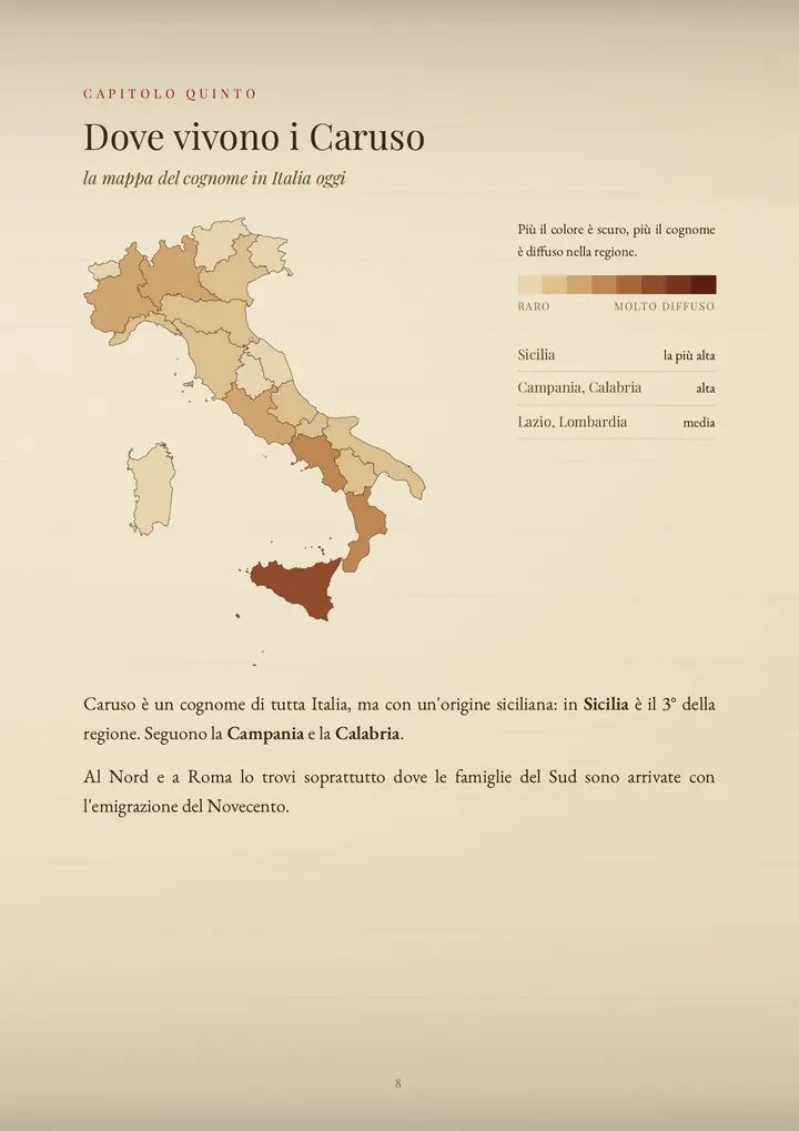Una pagina del PDF sul cognome Caruso
