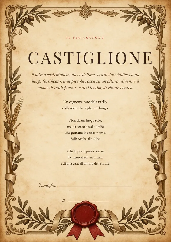 Una pagina del PDF sul cognome Castiglione