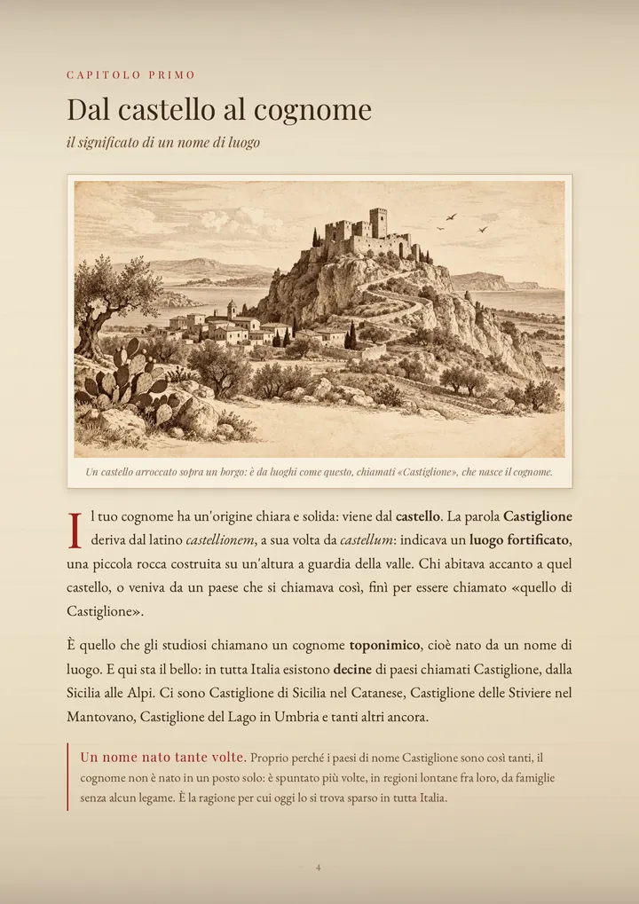Una pagina del PDF sul cognome Castiglione