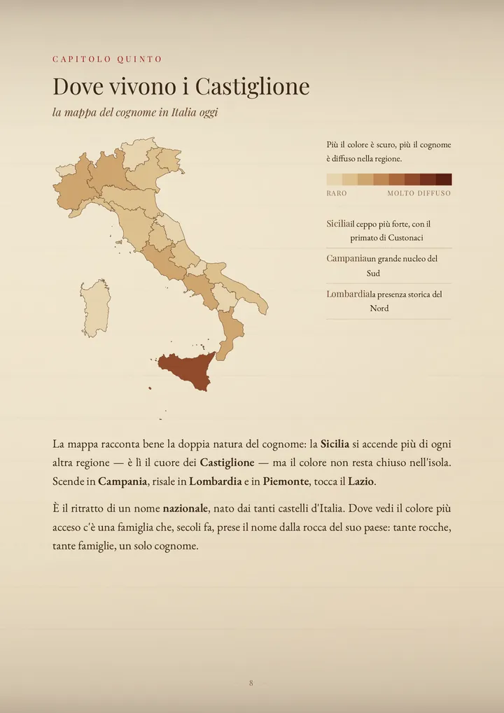 Una pagina del PDF sul cognome Castiglione