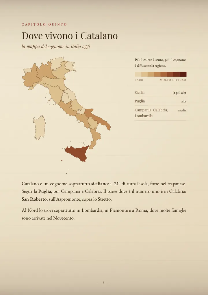 Una pagina del PDF sul cognome Catalano