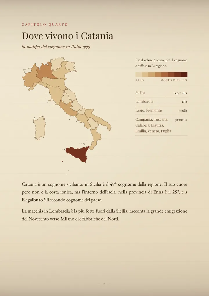 Una pagina del PDF sul cognome Catania