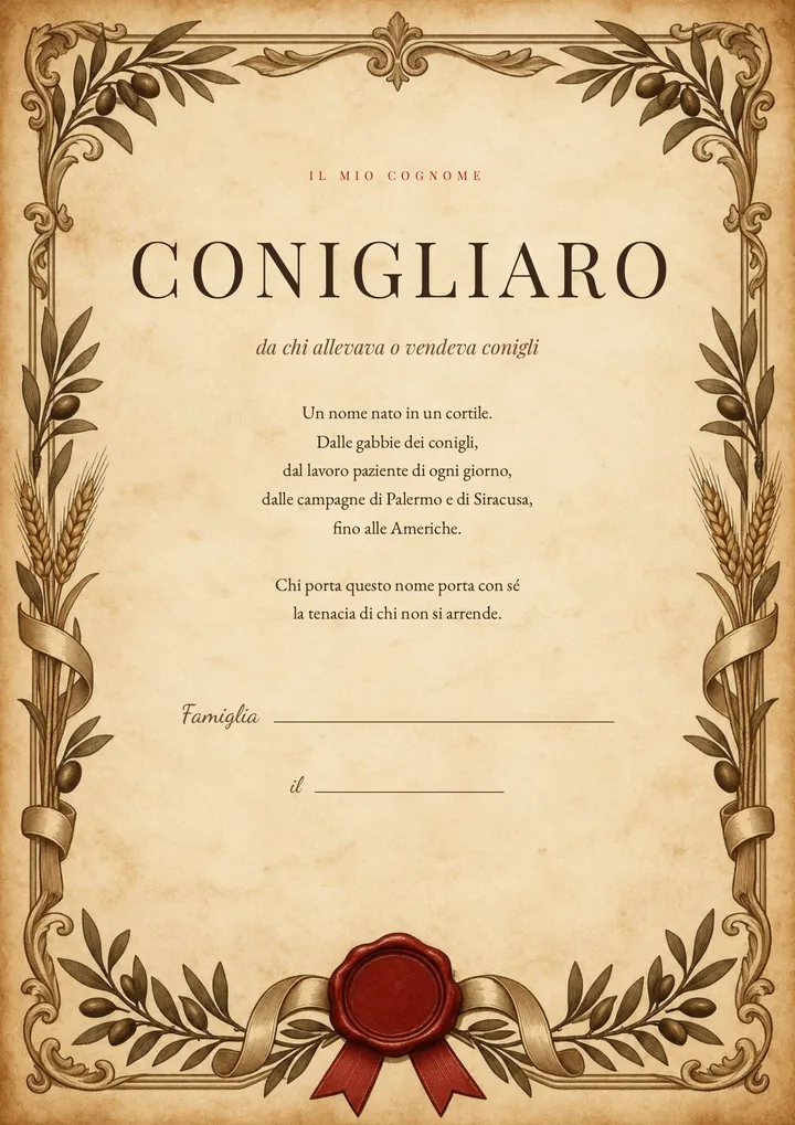 Una pagina del PDF sul cognome Conigliaro