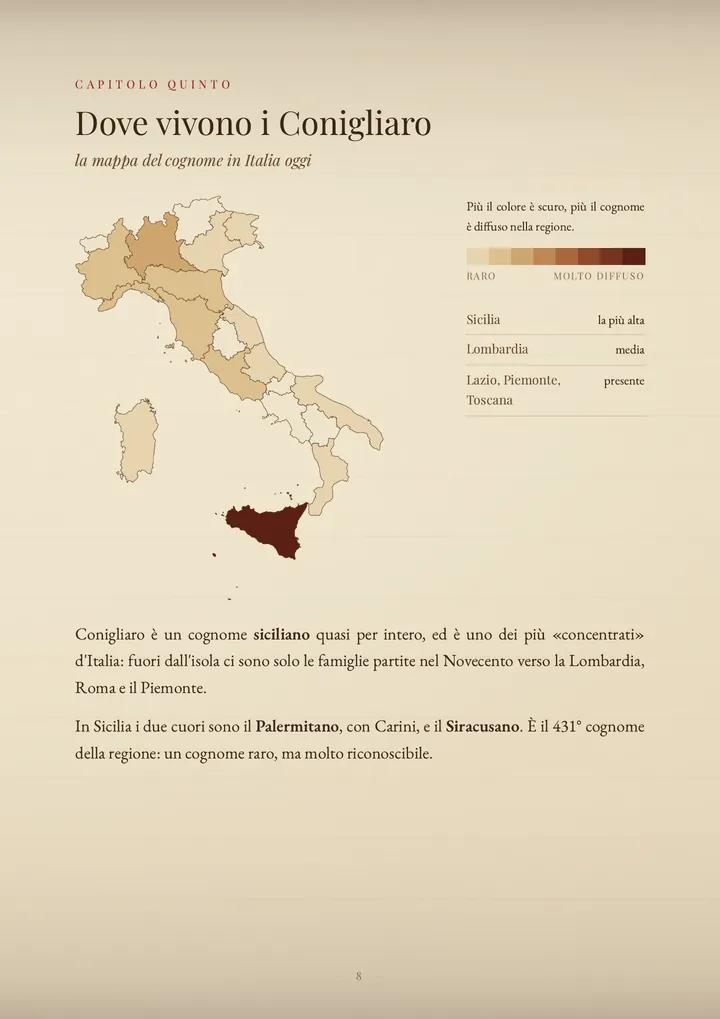 Una pagina del PDF sul cognome Conigliaro