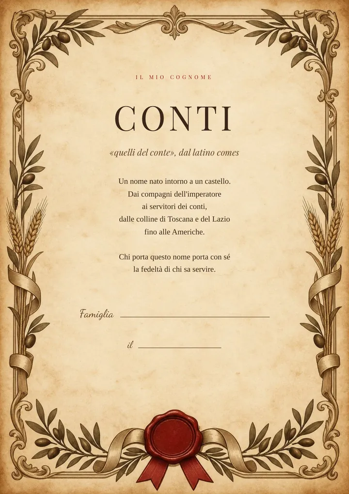 Una pagina del PDF sul cognome Conti