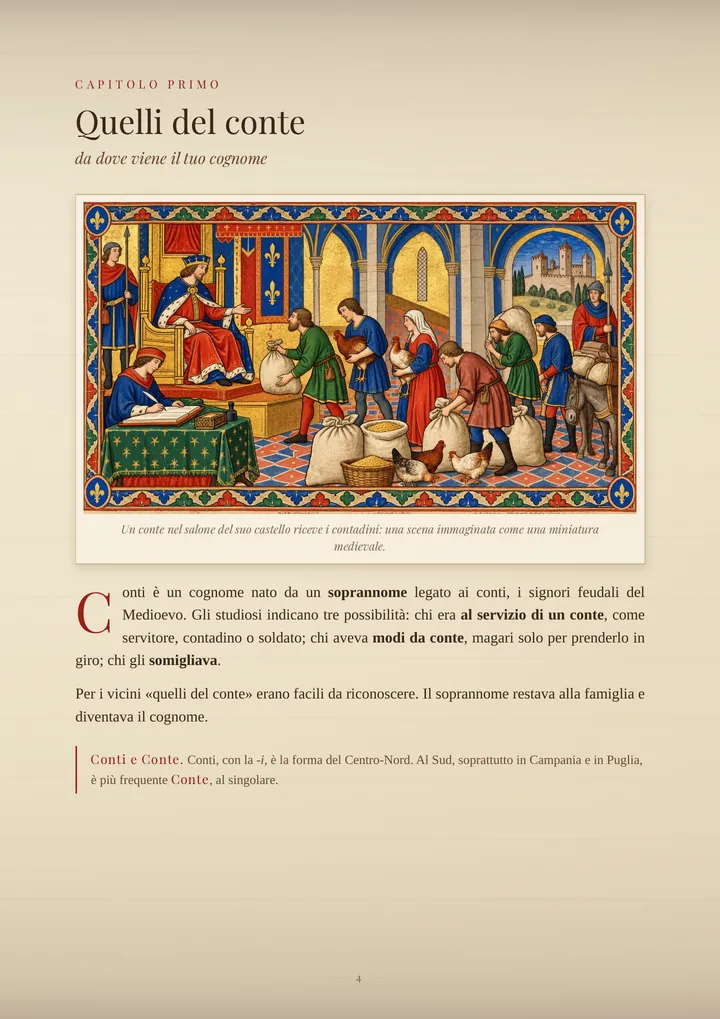 Una pagina del PDF sul cognome Conti