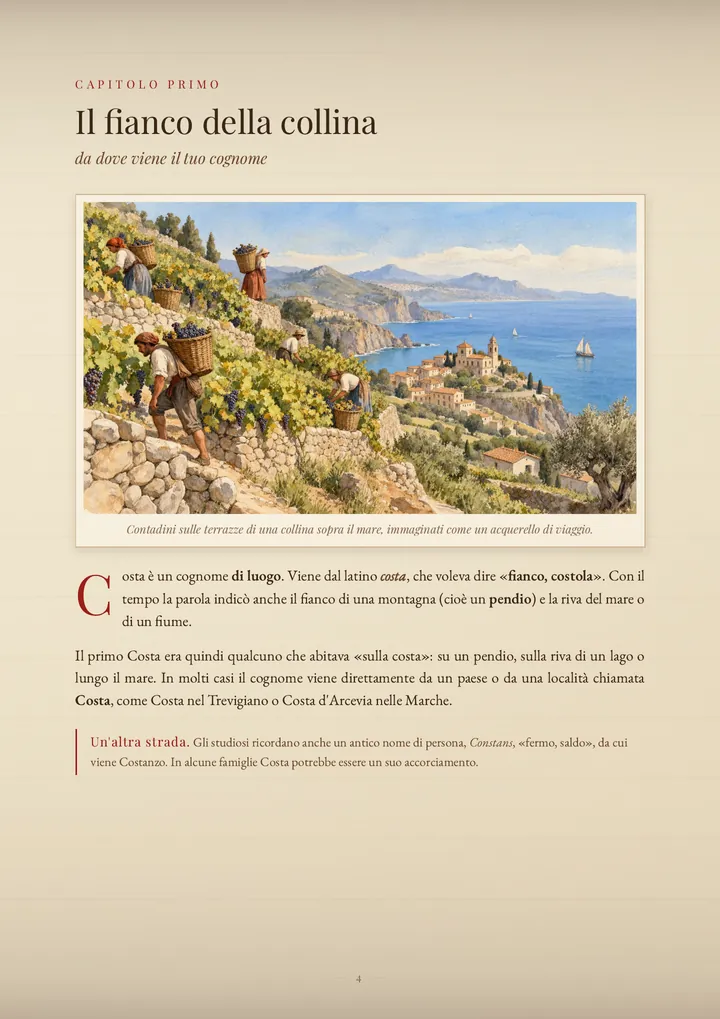 Una pagina del PDF sul cognome Costa