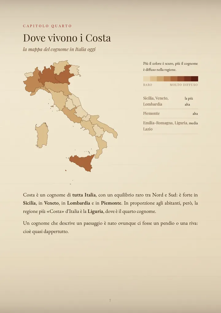 Una pagina del PDF sul cognome Costa