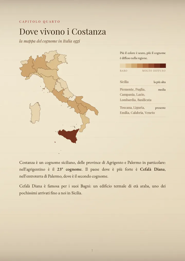 Una pagina del PDF sul cognome Costanza