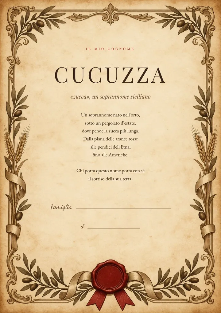 Una pagina del PDF sul cognome Cucuzza