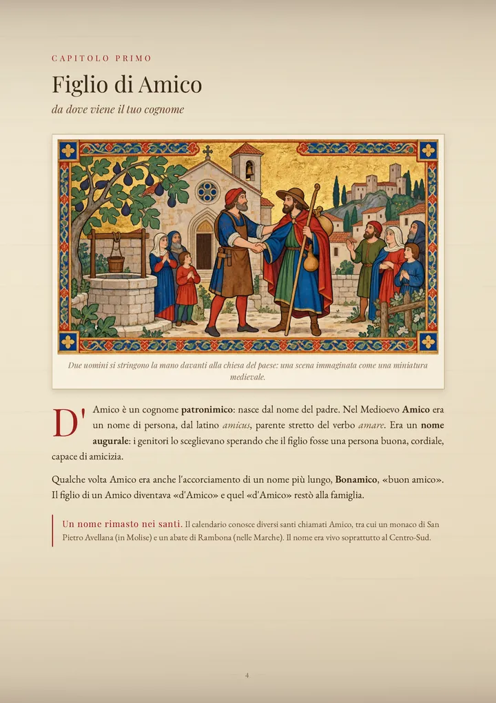 Una pagina del PDF sul cognome D’Amico