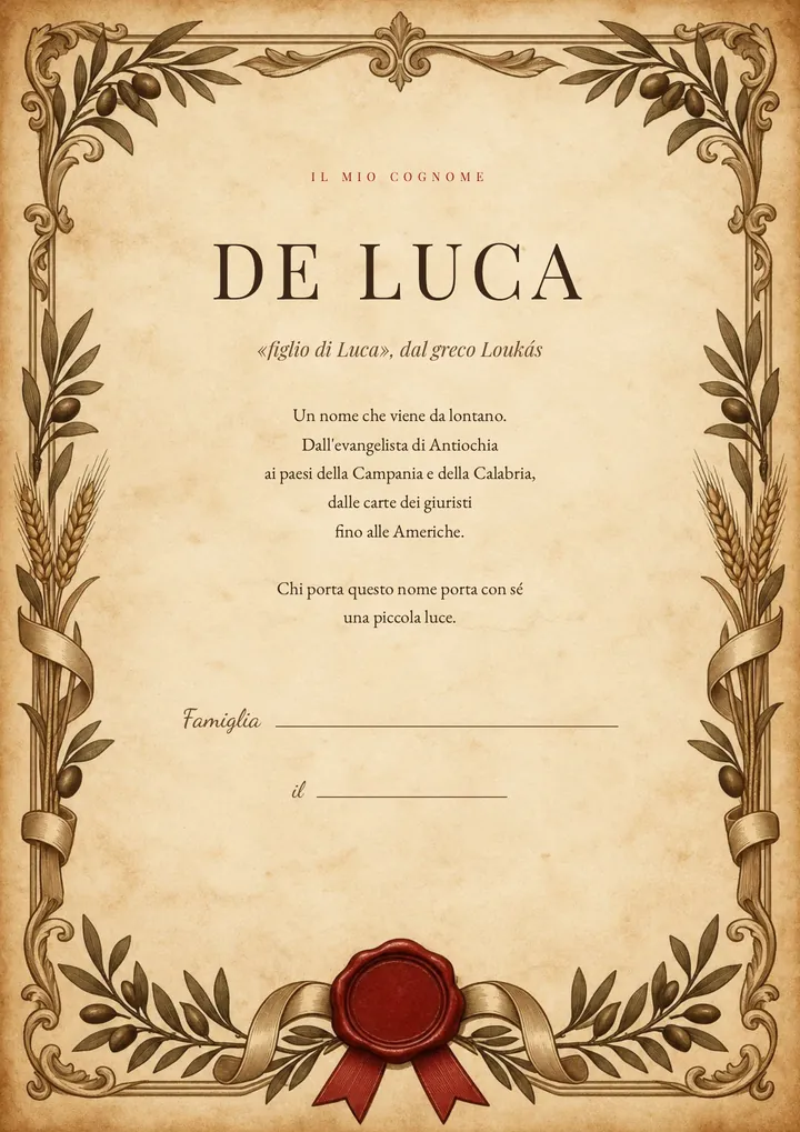 Una pagina del PDF sul cognome De Luca