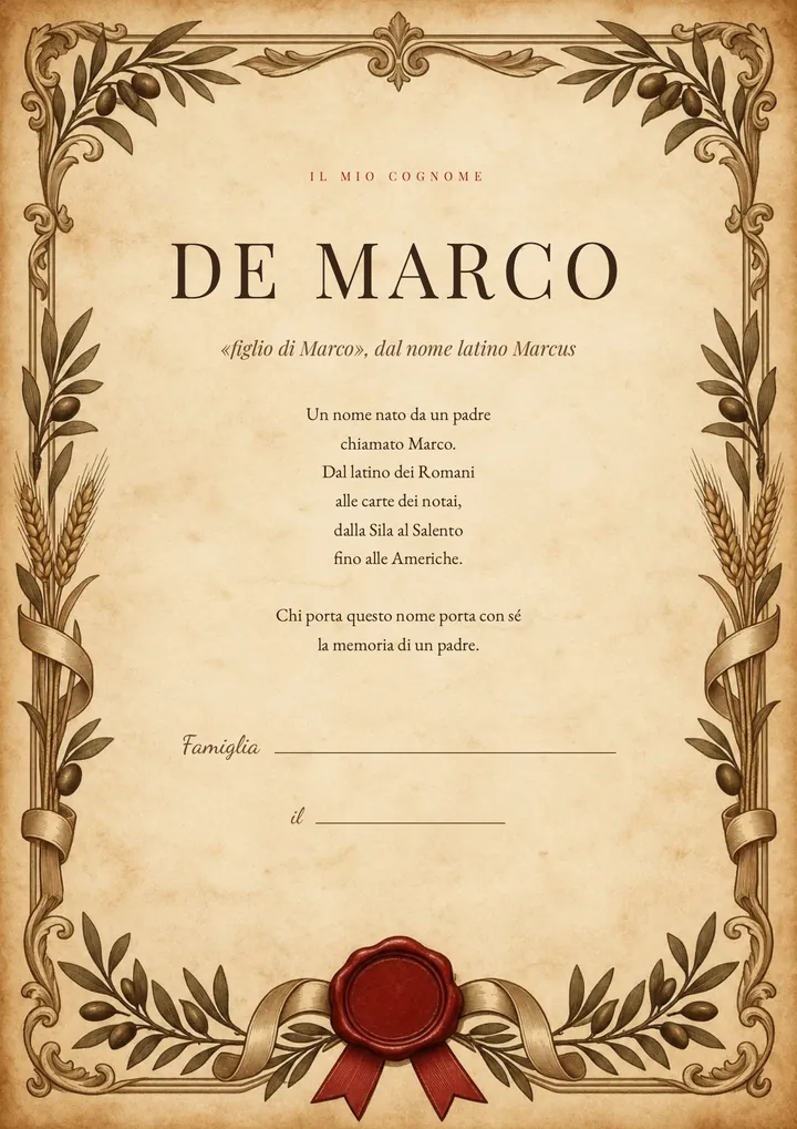 Una pagina del PDF sul cognome De Marco
