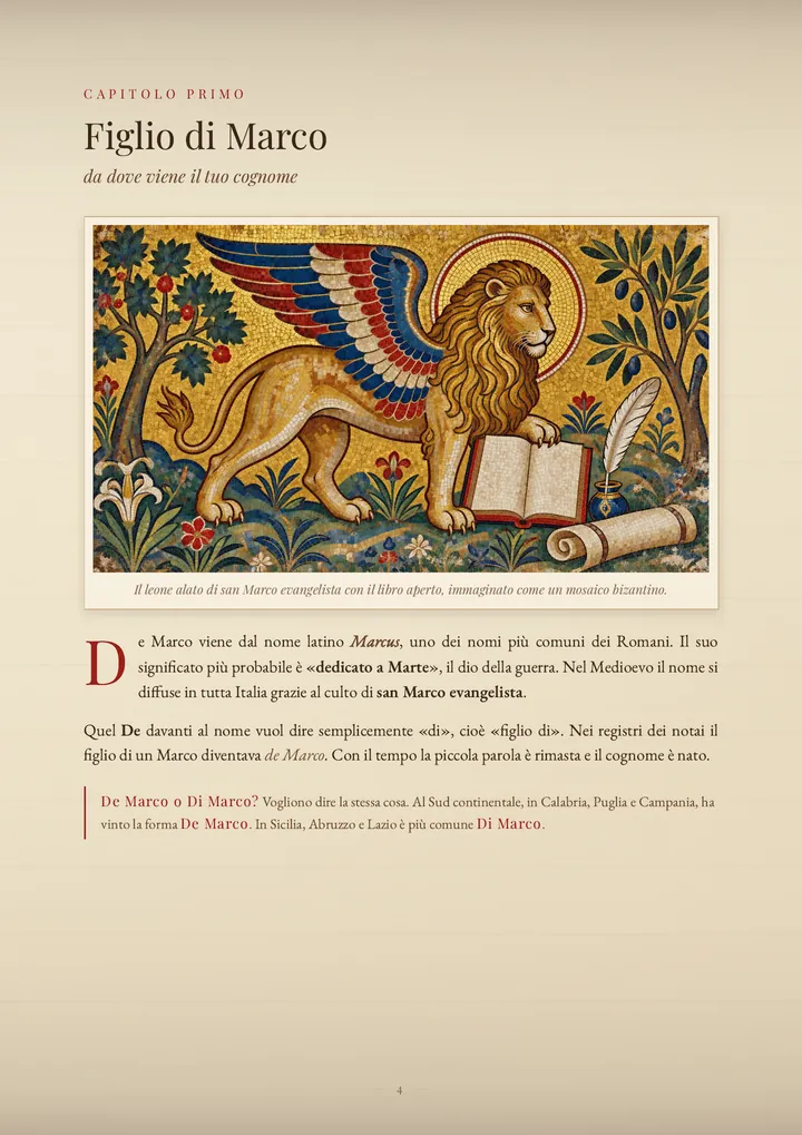 Una pagina del PDF sul cognome De Marco