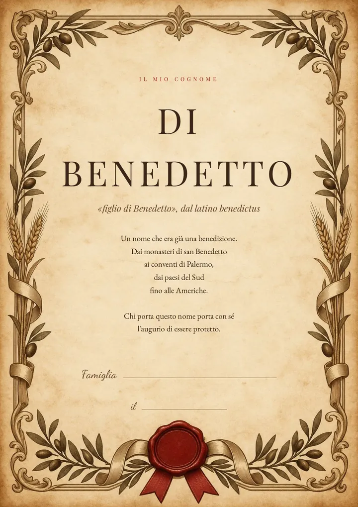 Una pagina del PDF sul cognome Di Benedetto