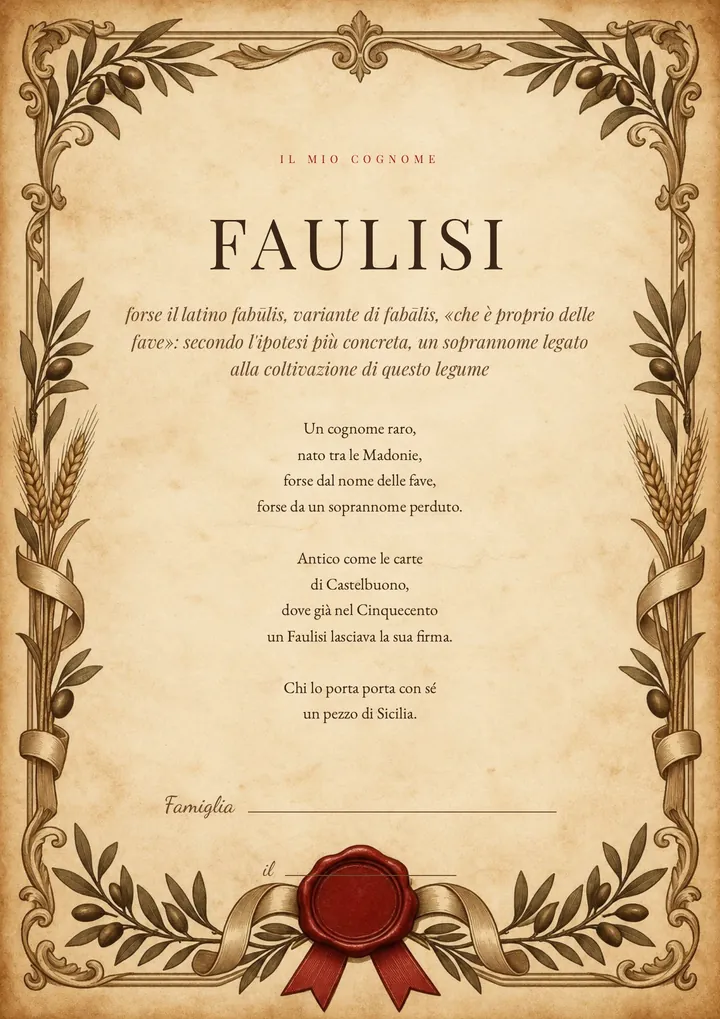 Una pagina del PDF sul cognome Faulisi