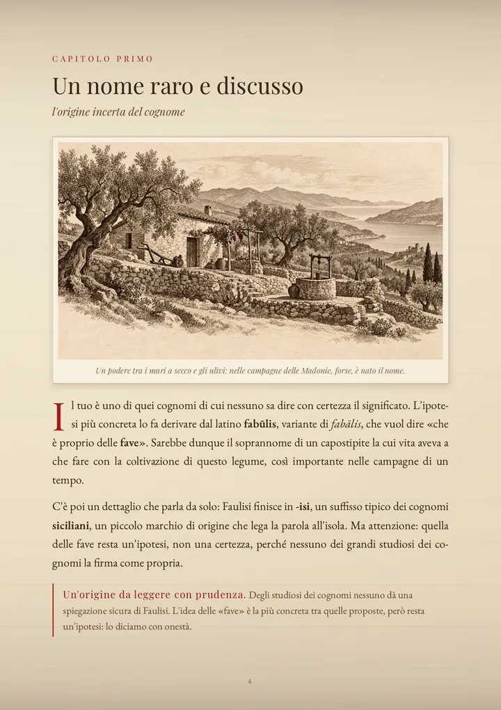 Una pagina del PDF sul cognome Faulisi