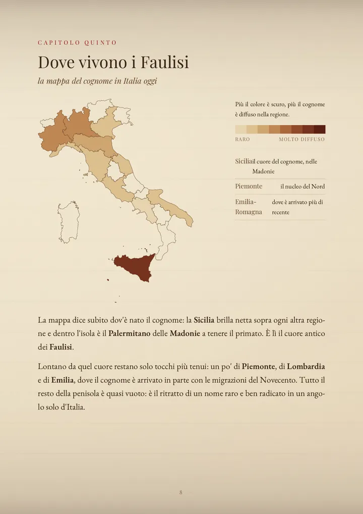 Una pagina del PDF sul cognome Faulisi