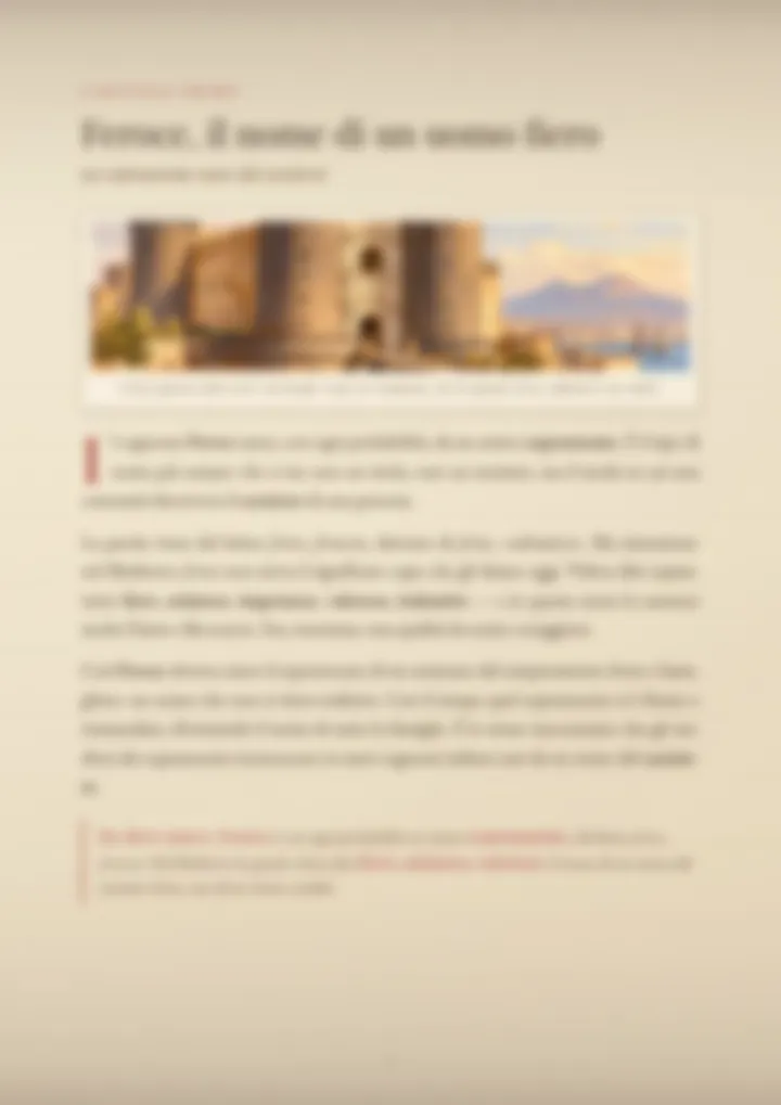 Una pagina del PDF sul cognome Feroce, sfocata