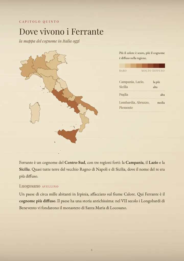 Una pagina del PDF sul cognome Ferrante