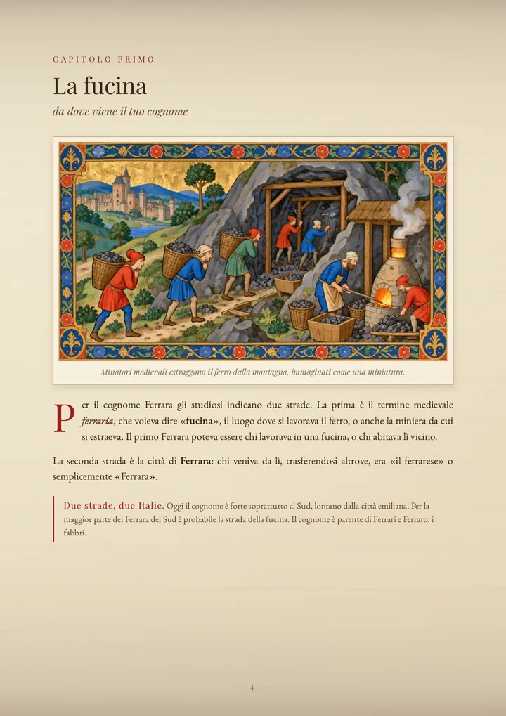 Una pagina del PDF sul cognome Ferrara